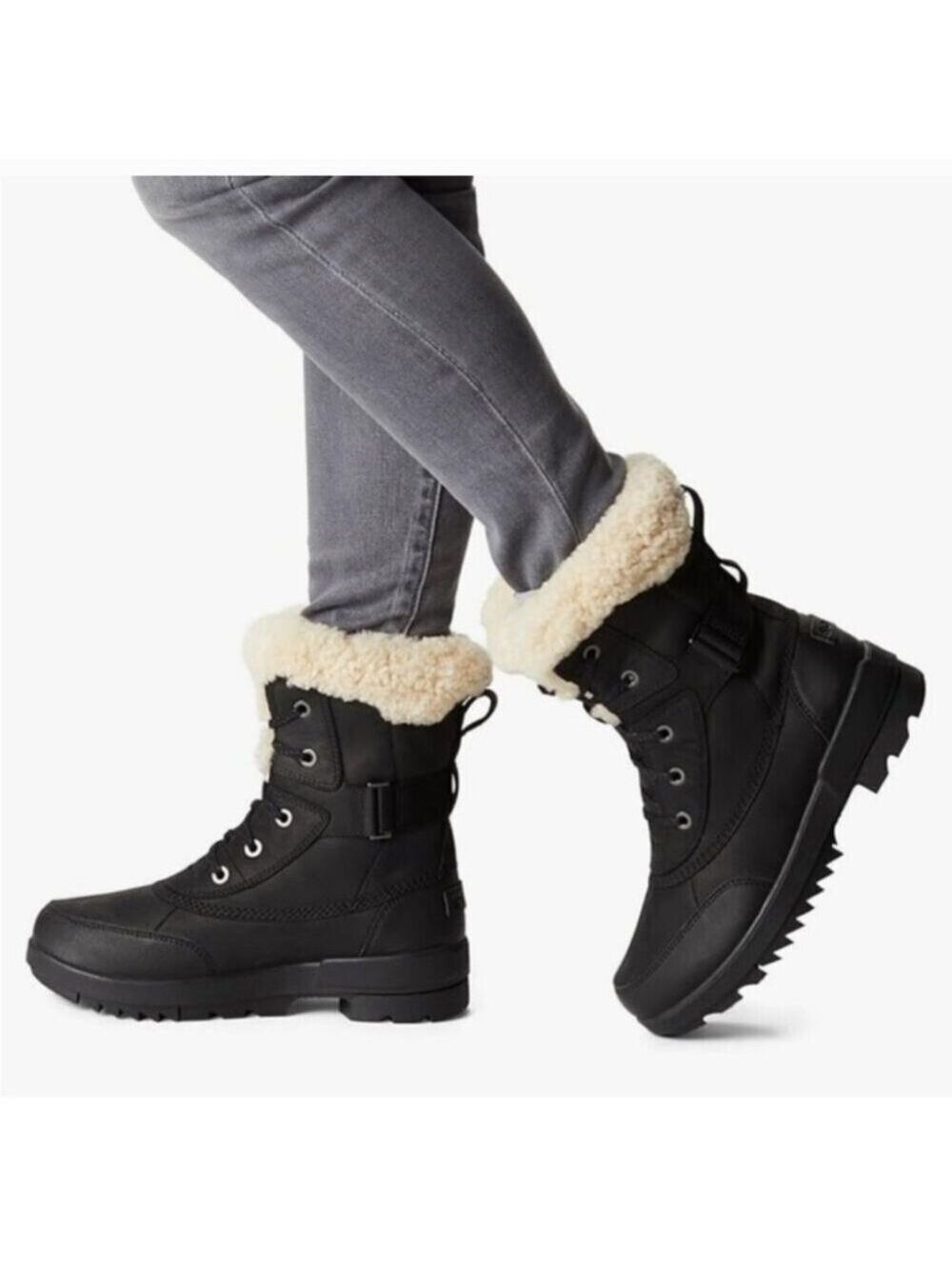 SOREL | Tivoli IV Parc waterproof boots in black with a shearling collar Sz 7